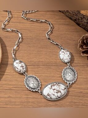 Western Boho White Statement Necklace Cowgirl Necklace